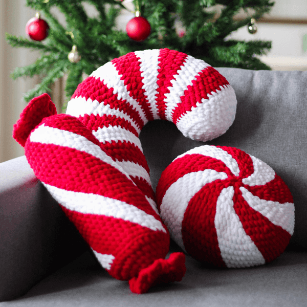 Candy Cane & Peppermints Christmas Pillows main image